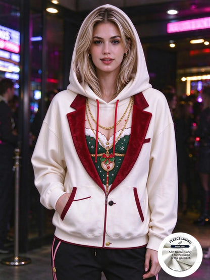Faux Blazer Lapel Print Hoodie