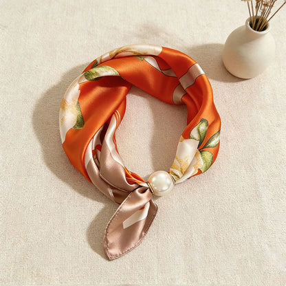 Print Scarf Silk Pearl Buckle