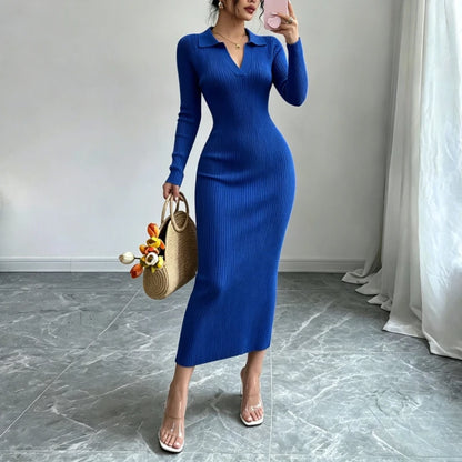 Ribbed Knit Long Sleeve Sweater Dress