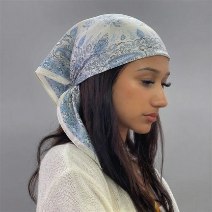 Floral Print Square Silk Scarf
