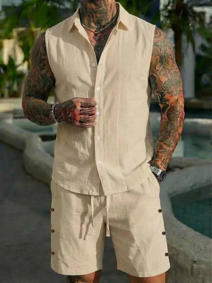 Cotton Linen Sleeveless Shirt Set