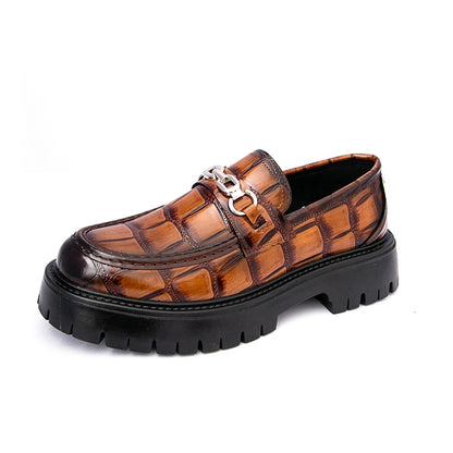 Glossy Metal Thick-Sole Loafers