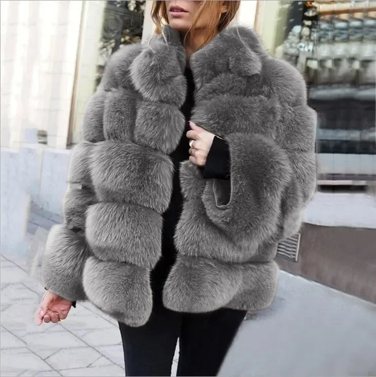 Spliced Faux Fur Short Coat