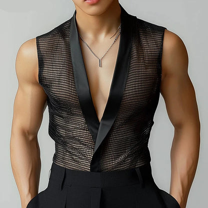 INCERUN Mesh Patchwork Tank Top