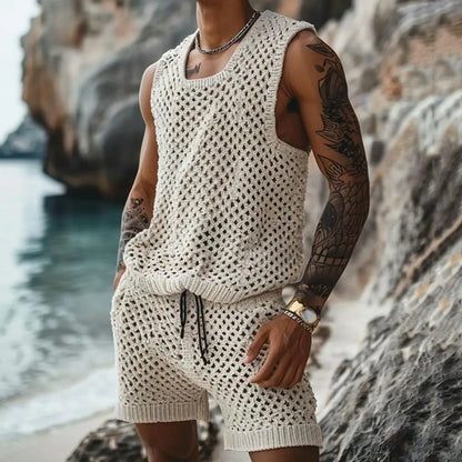 Sleeveless Knit Vest Shorts Set