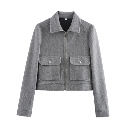Turn-Down Collar Zip Jacket