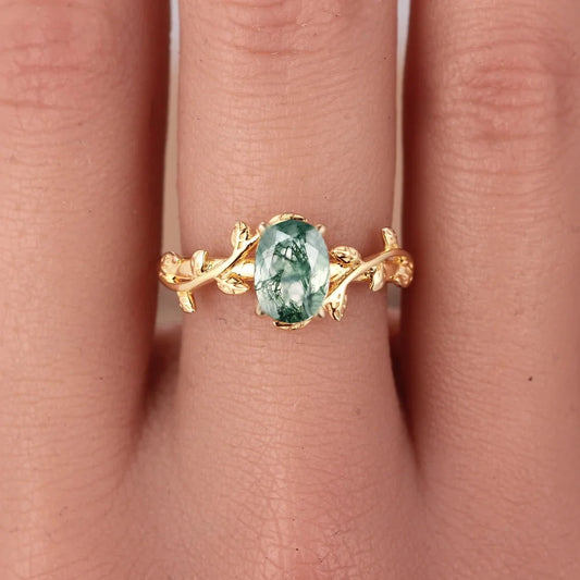 Oval Moss Agate Ring