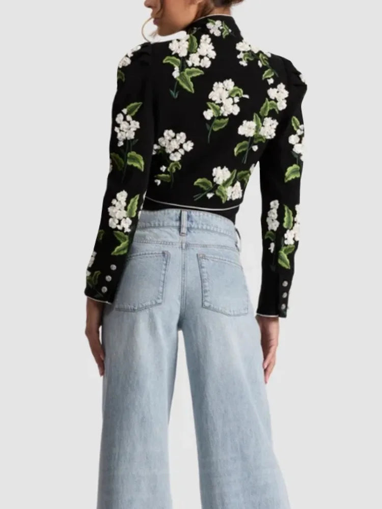 Floral Bow High-Neck Jacket