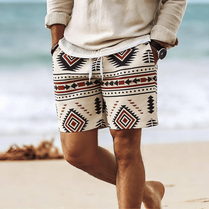 Rhombus Embroidery Drawstring Beach Shorts