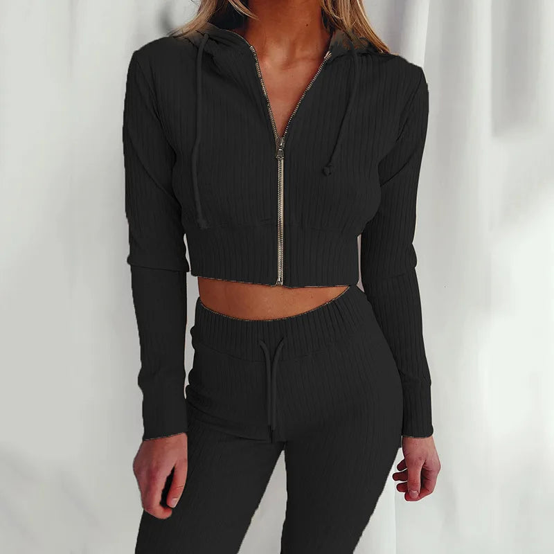Women Two-Piece Hooded Fleece Tracksuit