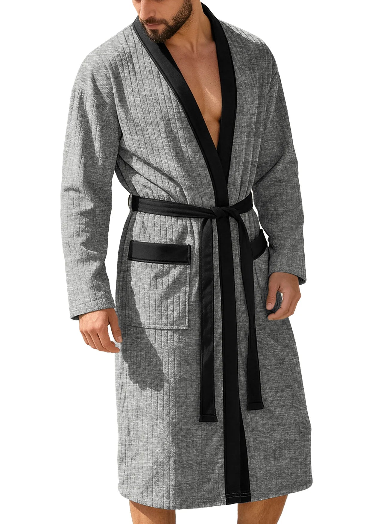 Long Patterned Belted Bathrobe