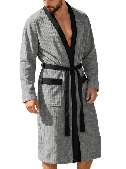 Long Patterned Belted Bathrobe