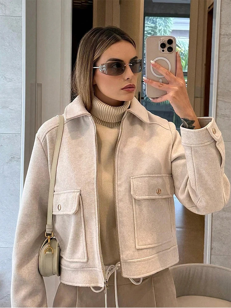 Turn-Down Collar Zip Jacket