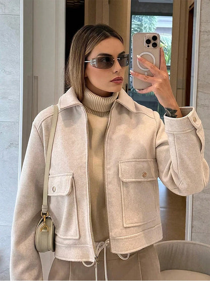Turn-Down Collar Zip Jacket