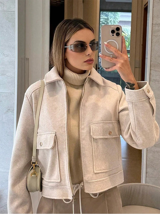 Turn-Down Collar Zip Jacket