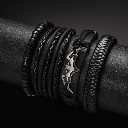 Black Leather Beaded Bracelet