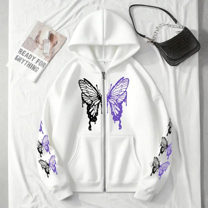 Butterfly Print Zip Hoodie