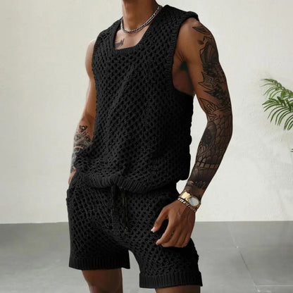 Sleeveless Knit Vest Shorts Set