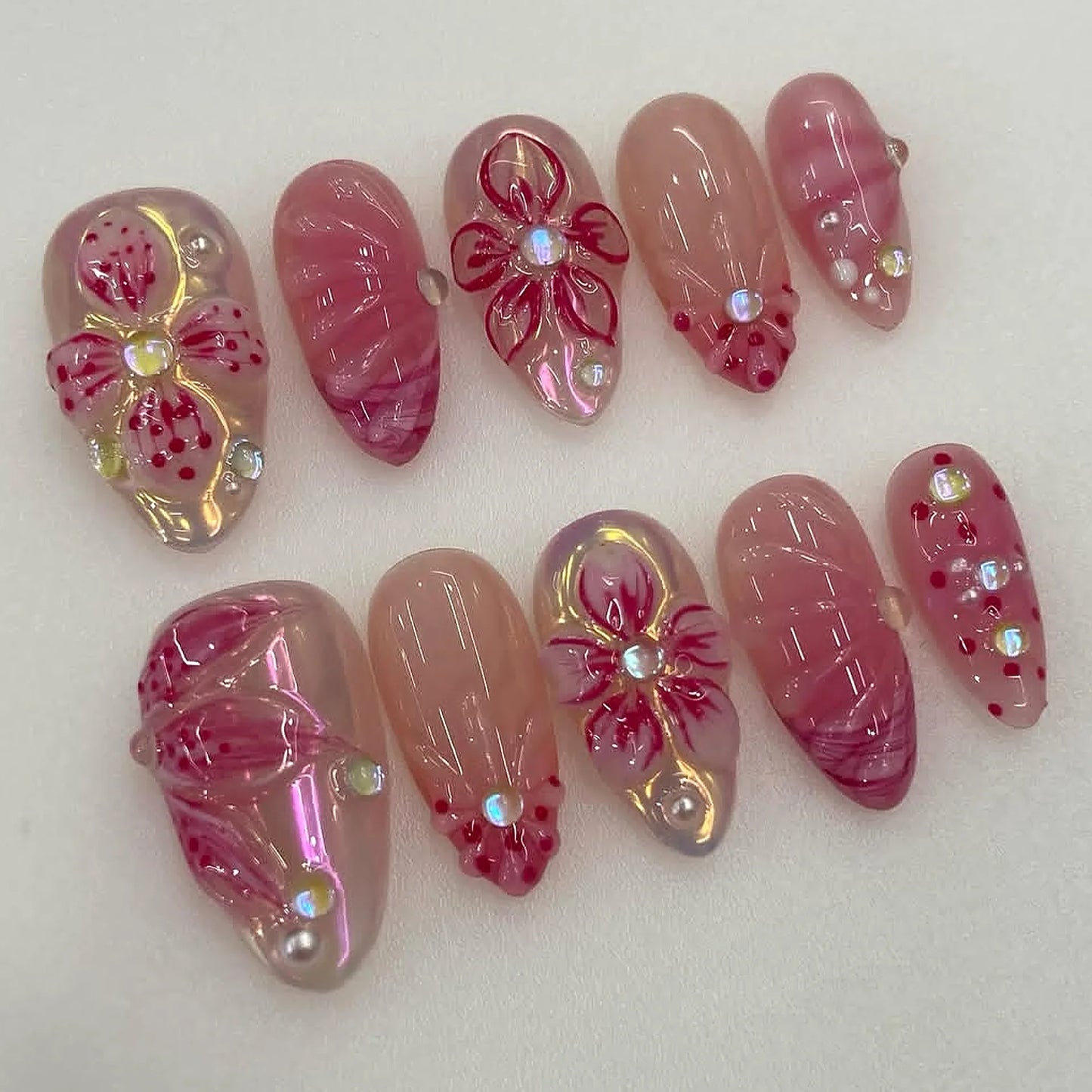 Gradient Blue Flower Press-On Nails
