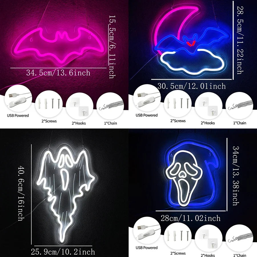 Bat and Ghost Neon Sign