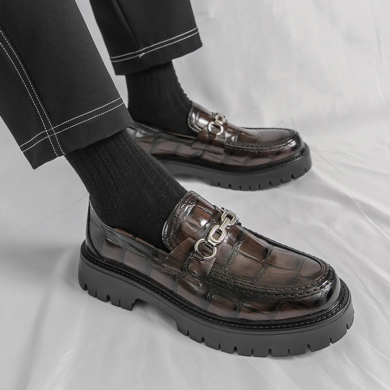 Glossy Metal Thick-Sole Loafers