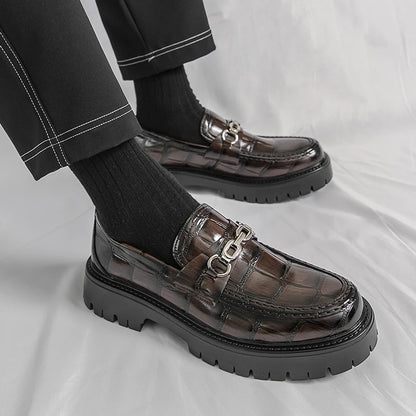 Glossy Metal Thick-Sole Loafers