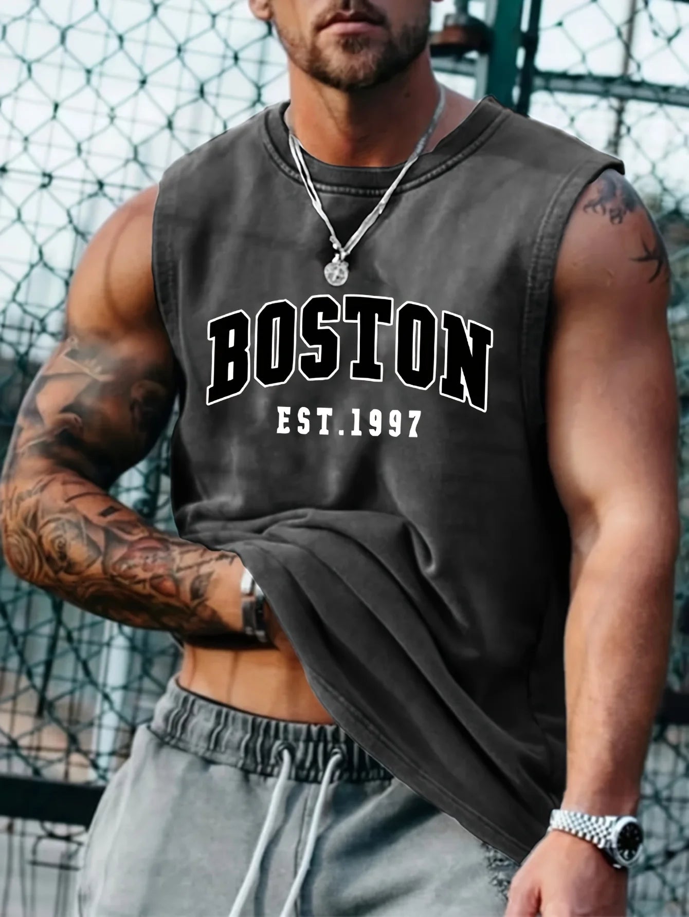 Cotton Boston Print Sleeveless Vest