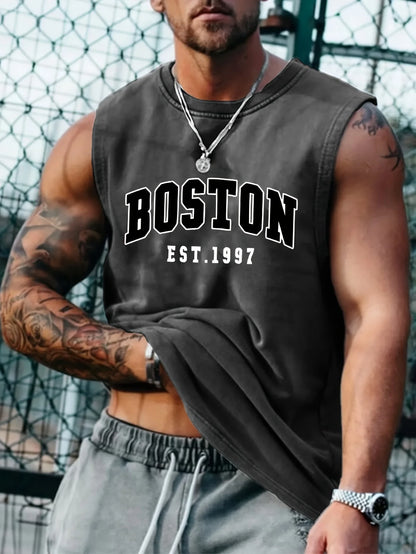 Cotton Boston Print Sleeveless Vest