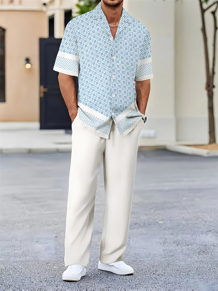 Light Blue Striped Shirt Set