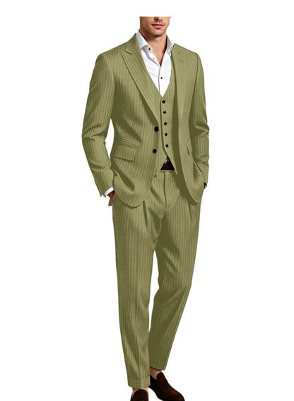 Pinstripe Notched Lapel Slim Suit