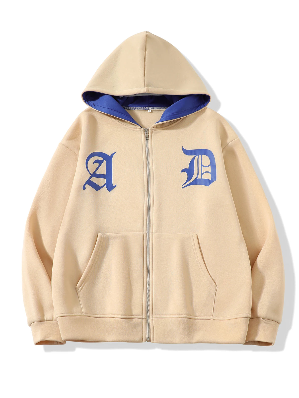 Embroidered Letter Zip Hoodie