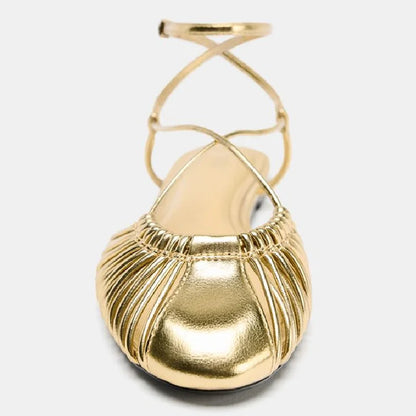 Sylmza Gold Weave Hollow Flat Sandals