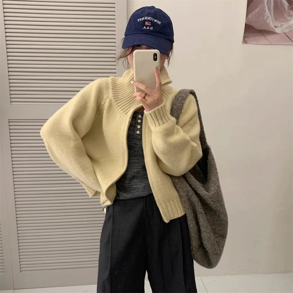 Stand Collar Double-Zip Cardigan
