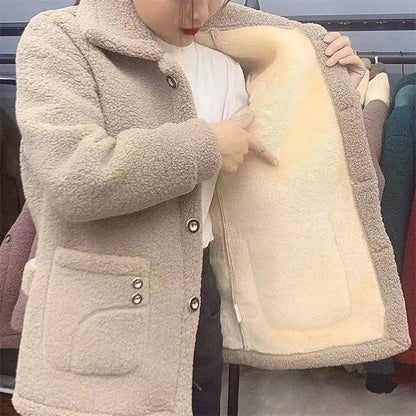 Faux Lamb Fur Lapel Coat