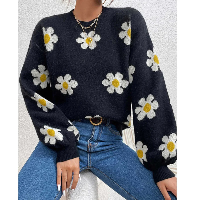 Floral Print Knit Sweater