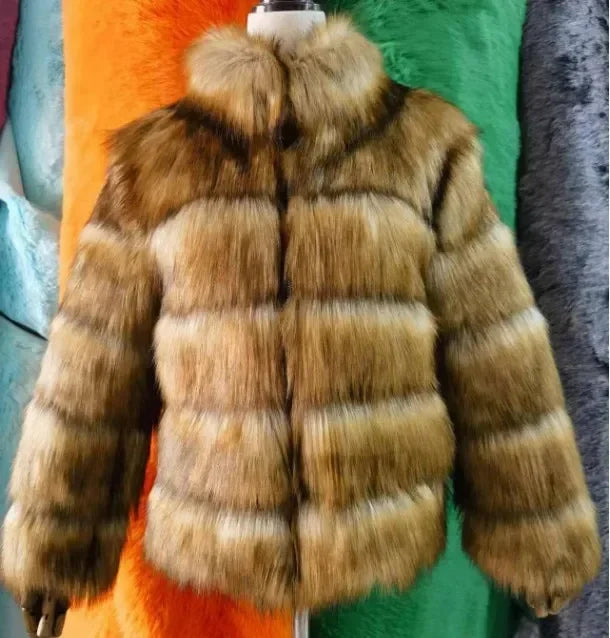 Spliced Faux Fur Short Coat