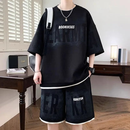 Letter Print T-Shirt Shorts Set