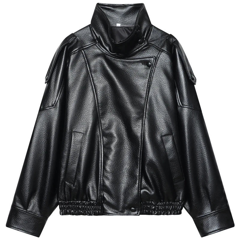 Cropped Faux Leather Bomber Jacket