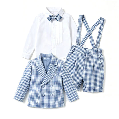 Blue Gingham Blazer Suit Set