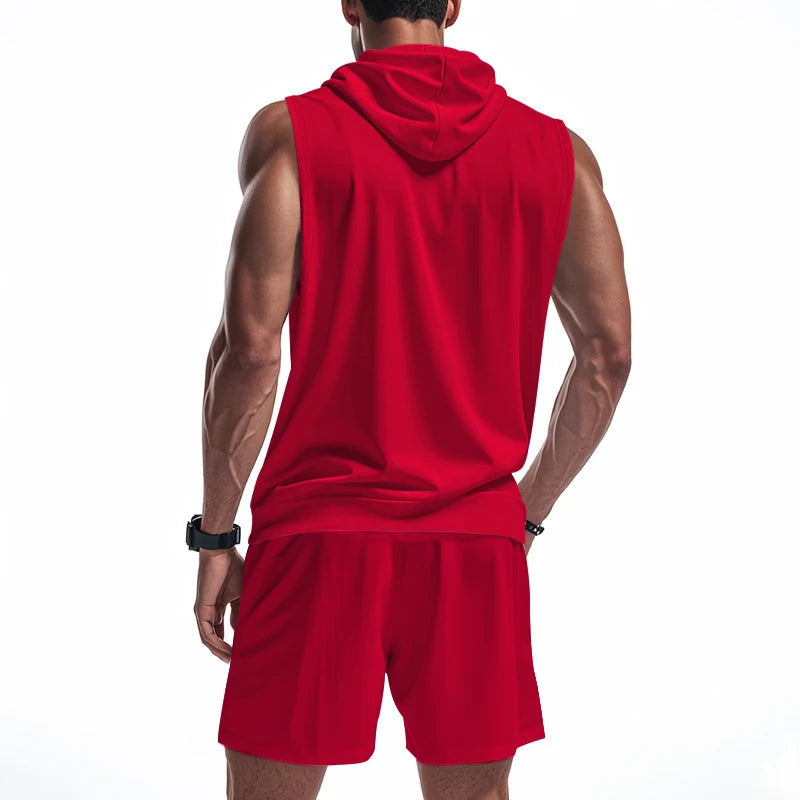 Sleeveless Zipper Hoodie Shorts Set