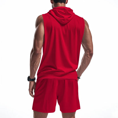Sleeveless Zipper Hoodie Shorts Set