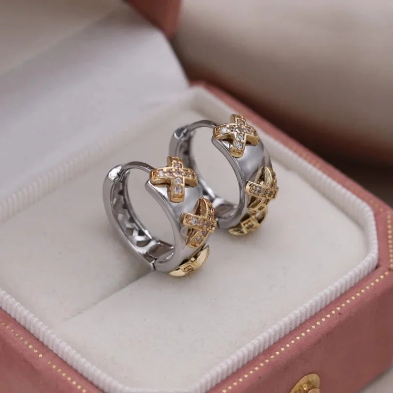 Two-Tone Zircon Ball Hoop Earrings