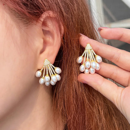 Geometric Pearl Drop Earrings