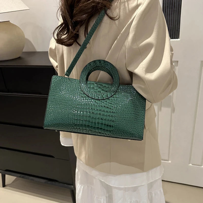 Crocodile Print Green Satchel