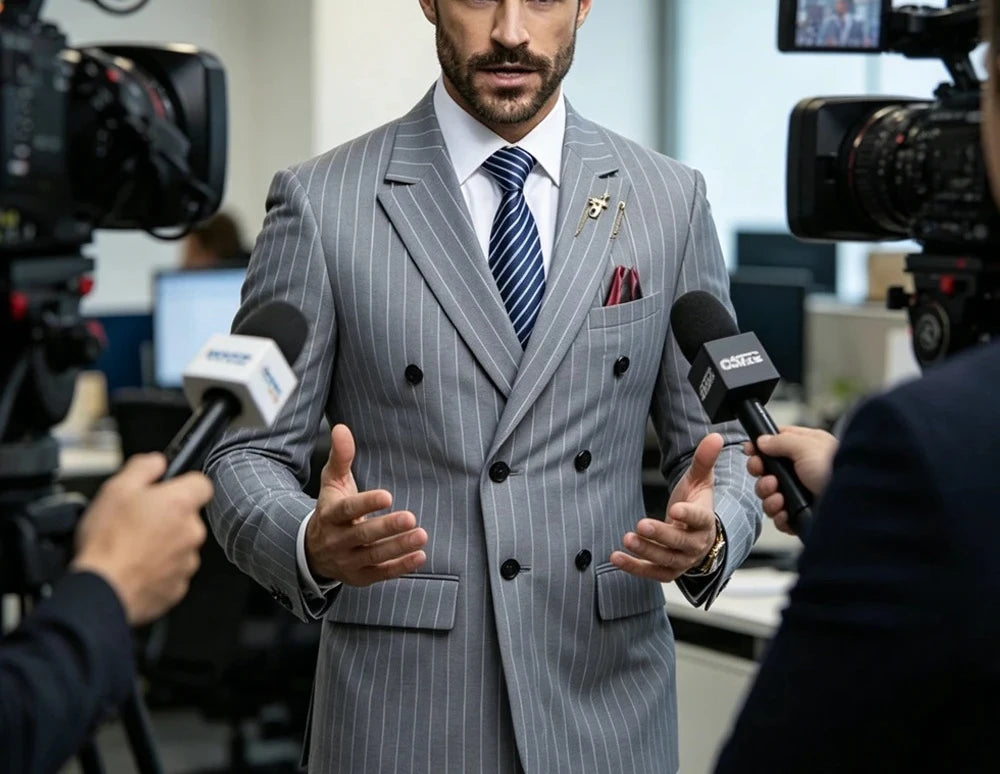 Pinstripe Double Breasted Peak Suit