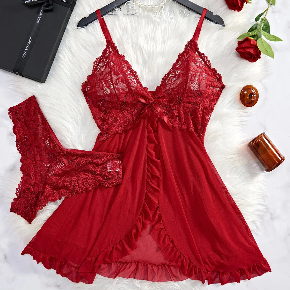 2 Pcs Lace Nightgown Set
