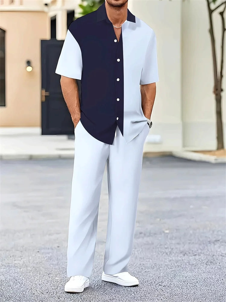 Light Blue Striped Shirt Set