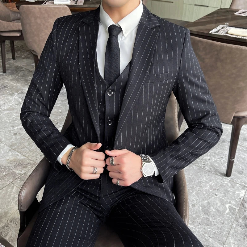Slim Fit Striped Three-Piece Suit