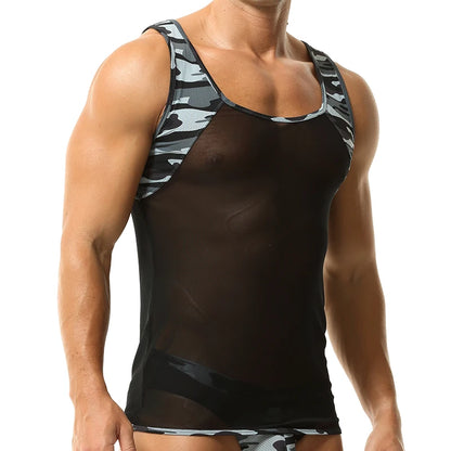 Camouflage Mesh Elastic Tank Top
