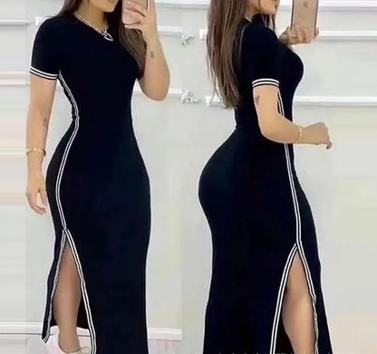 Rose Print Side Slit Dress